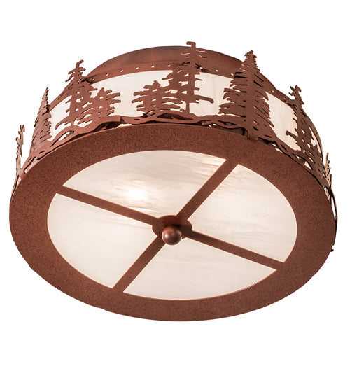 Meyda Lighting Tall Pines 16" 2-Light Rust Flush Mount Light With Angelwing Idalight Shade
