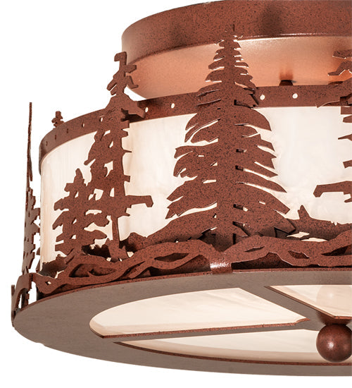 Meyda Lighting Tall Pines 16" 2-Light Rust Flush Mount Light With Angelwing Idalight Shade