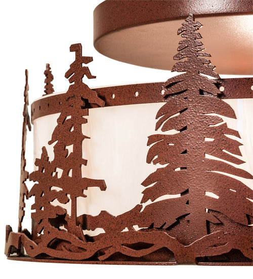 Meyda Lighting Tall Pines 16" 2-Light Rust Flush Mount Light With Angelwing Idalight Shade