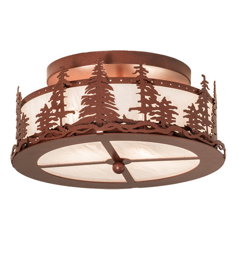 Meyda Lighting Tall Pines 16" 2-Light Rust Flush Mount Light With Angelwing Idalight Shade