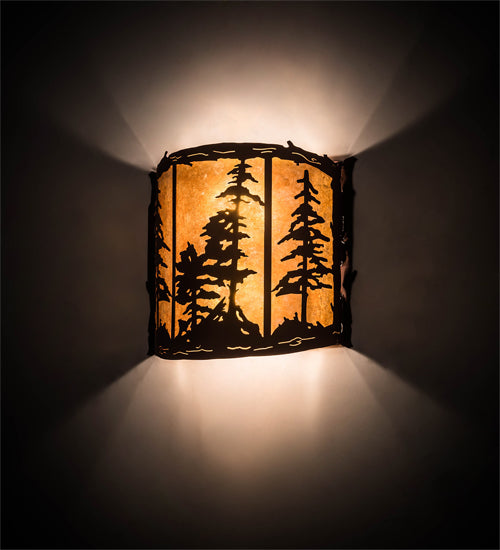Meyda Lighting Tall Pines 16" 2-Light Rust Wall Sconce With Amber Mica Shade Glass