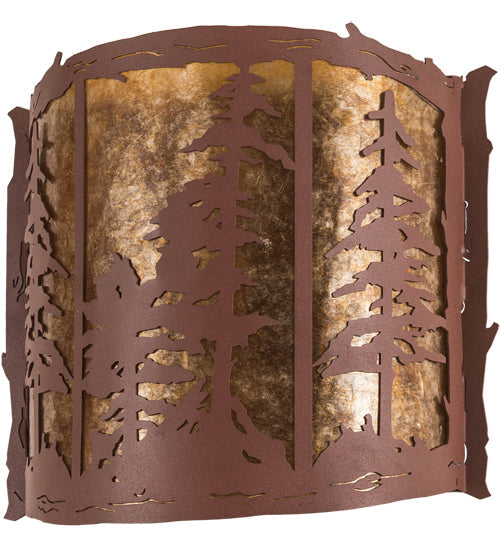 Meyda Lighting Tall Pines 16" 2-Light Rust Wall Sconce With Amber Mica Shade Glass