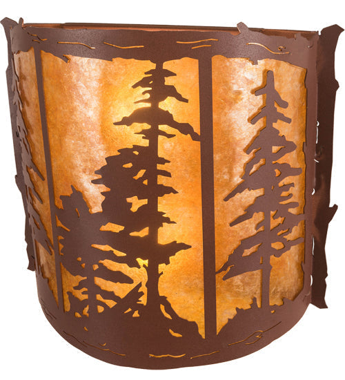 Meyda Lighting Tall Pines 16" 2-Light Rust Wall Sconce With Amber Mica Shade Glass