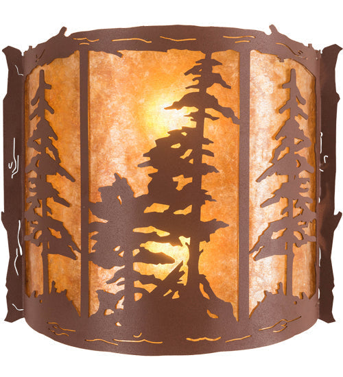 Meyda Lighting Tall Pines 16" 2-Light Rust Wall Sconce With Amber Mica Shade Glass