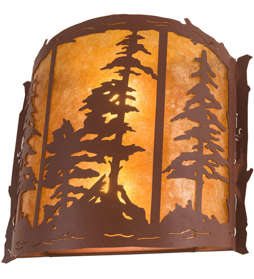 Meyda Lighting Tall Pines 16" 2-Light Rust Wall Sconce With Amber Mica Shade Glass