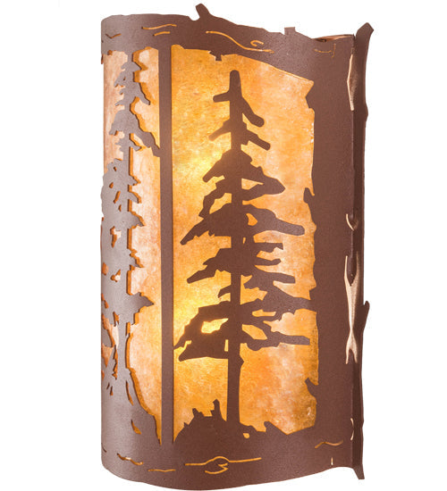 Meyda Lighting Tall Pines 16" 2-Light Rust Wall Sconce With Amber Mica Shade Glass