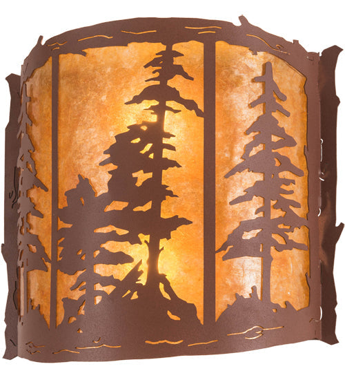Meyda Lighting Tall Pines 16" 2-Light Rust Wall Sconce With Amber Mica Shade Glass