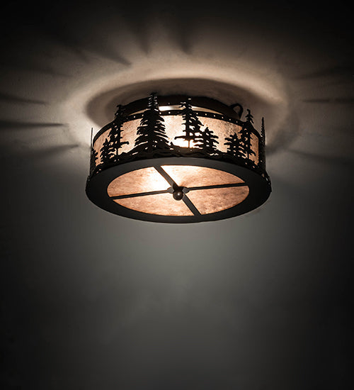 Meyda Lighting Tall Pines 16" 2-Light Timeless Bronze Flush Mount Light With Silver Mica Shade Glass