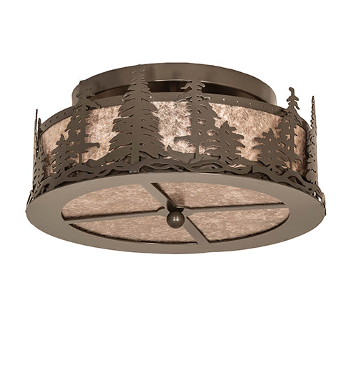 Meyda Lighting Tall Pines 16" 2-Light Timeless Bronze Flush Mount Light With Silver Mica Shade Glass
