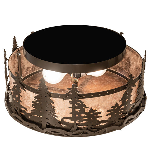 Meyda Lighting Tall Pines 16" 2-Light Timeless Bronze Flush Mount Light With Silver Mica Shade Glass