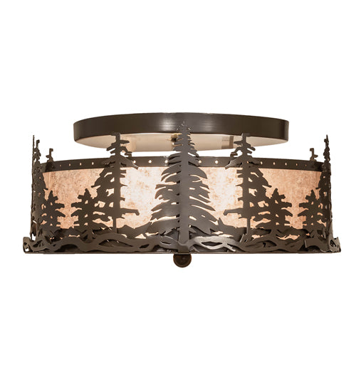 Meyda Lighting Tall Pines 16" 2-Light Timeless Bronze Flush Mount Light With Silver Mica Shade Glass