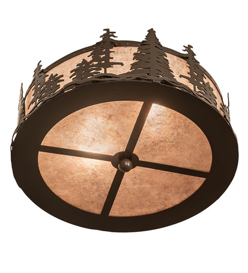 Meyda Lighting Tall Pines 16" 2-Light Timeless Bronze Flush Mount Light With Silver Mica Shade Glass