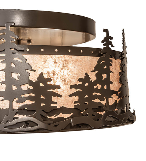 Meyda Lighting Tall Pines 16" 2-Light Timeless Bronze Flush Mount Light With Silver Mica Shade Glass