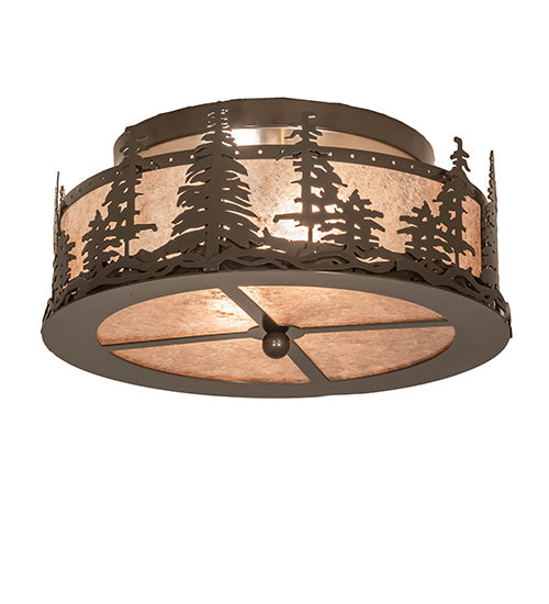 Meyda Lighting Tall Pines 16" 2-Light Timeless Bronze Flush Mount Light With Silver Mica Shade Glass