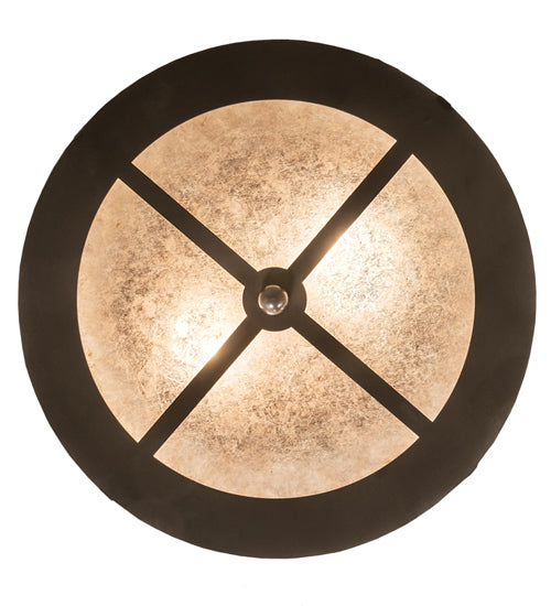 Meyda Lighting Tall Pines 16" 2-Light Timeless Bronze Running Horses Flush Mount Light With Silver Mica Shade Glass