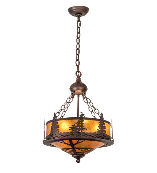 Meyda Lighting Tall Pines 16" 6-Light Mahogany Bronze Inverted Pendant Light With Amber Mica Shade Glass