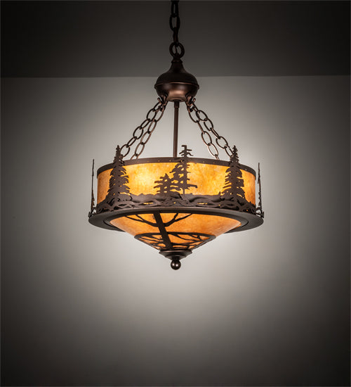 Meyda Lighting Tall Pines 16" 6-Light Mahogany Bronze Inverted Pendant Light With Amber Mica Shade Glass