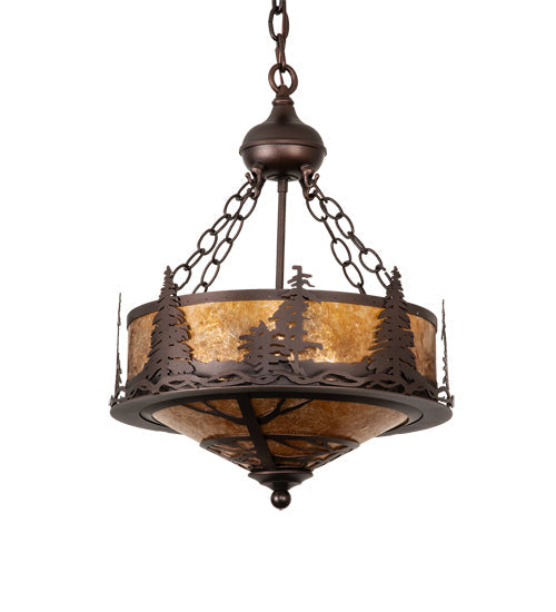Meyda Lighting Tall Pines 16" 6-Light Mahogany Bronze Inverted Pendant Light With Amber Mica Shade Glass