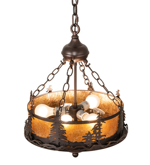 Meyda Lighting Tall Pines 16" 6-Light Mahogany Bronze Inverted Pendant Light With Amber Mica Shade Glass