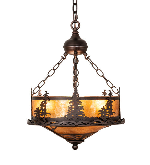 Meyda Lighting Tall Pines 16" 6-Light Mahogany Bronze Inverted Pendant Light With Amber Mica Shade Glass