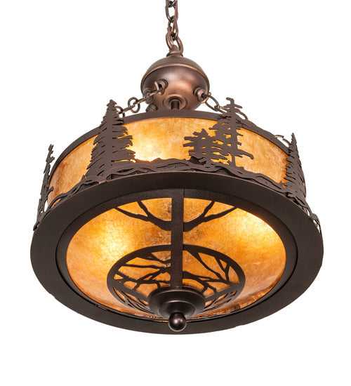 Meyda Lighting Tall Pines 16" 6-Light Mahogany Bronze Inverted Pendant Light With Amber Mica Shade Glass