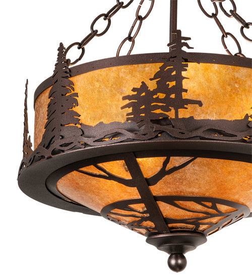 Meyda Lighting Tall Pines 16" 6-Light Mahogany Bronze Inverted Pendant Light With Amber Mica Shade Glass