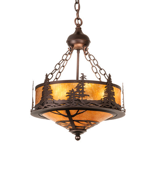 Meyda Lighting Tall Pines 16" 6-Light Mahogany Bronze Inverted Pendant Light With Amber Mica Shade Glass