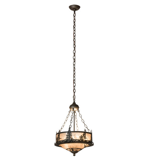 Meyda Lighting Tall Pines 16" 6-Light Oil Rubbed Bronze Inverted Pendant Light With Silver Mica Shade Glass