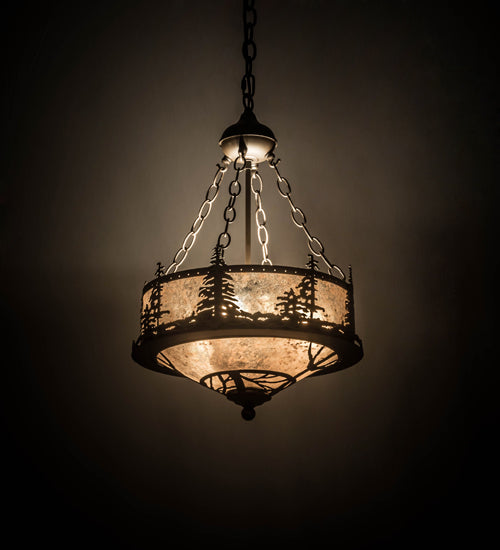 Meyda Lighting Tall Pines 16" 6-Light Oil Rubbed Bronze Inverted Pendant Light With Silver Mica Shade Glass
