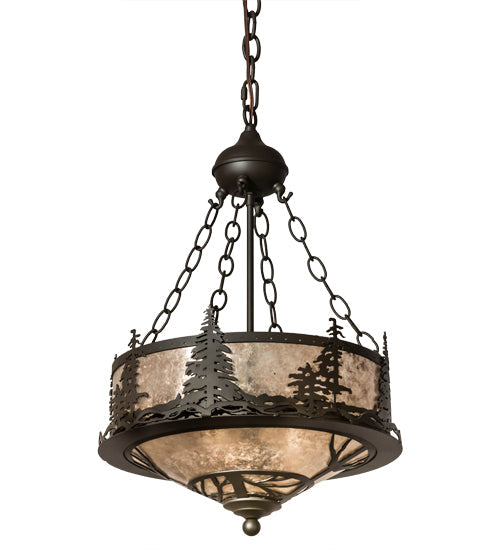 Meyda Lighting Tall Pines 16" 6-Light Oil Rubbed Bronze Inverted Pendant Light With Silver Mica Shade Glass