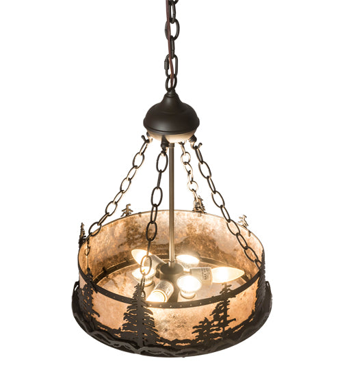 Meyda Lighting Tall Pines 16" 6-Light Oil Rubbed Bronze Inverted Pendant Light With Silver Mica Shade Glass