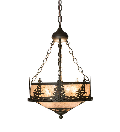 Meyda Lighting Tall Pines 16" 6-Light Oil Rubbed Bronze Inverted Pendant Light With Silver Mica Shade Glass