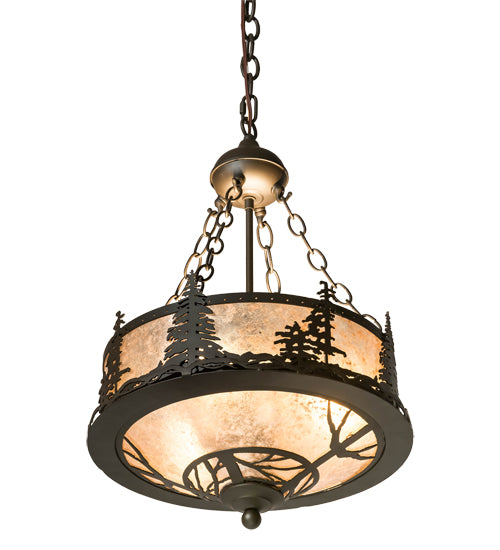 Meyda Lighting Tall Pines 16" 6-Light Oil Rubbed Bronze Inverted Pendant Light With Silver Mica Shade Glass