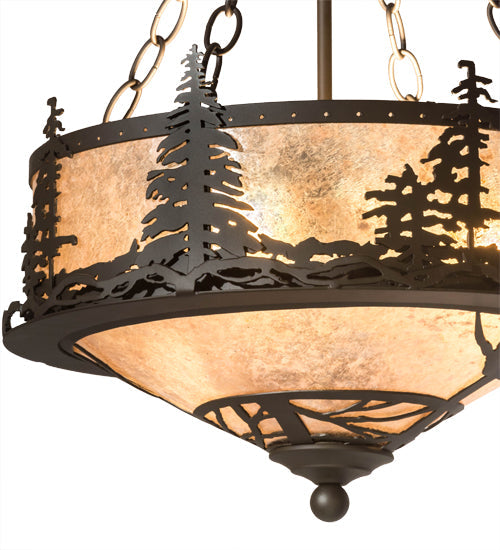 Meyda Lighting Tall Pines 16" 6-Light Oil Rubbed Bronze Inverted Pendant Light With Silver Mica Shade Glass