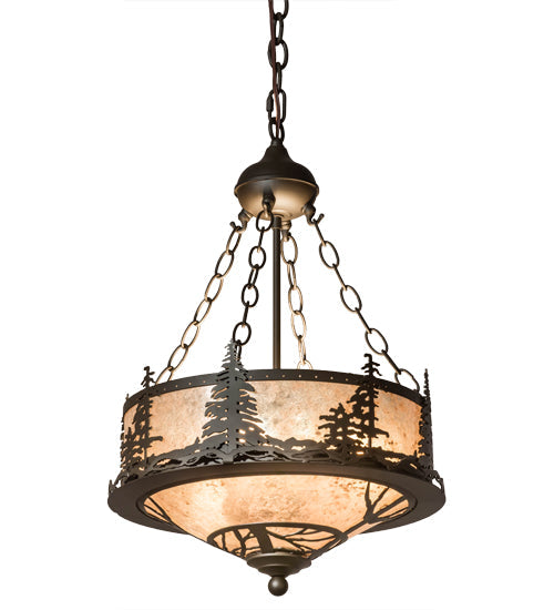 Meyda Lighting Tall Pines 16" 6-Light Oil Rubbed Bronze Inverted Pendant Light With Silver Mica Shade Glass