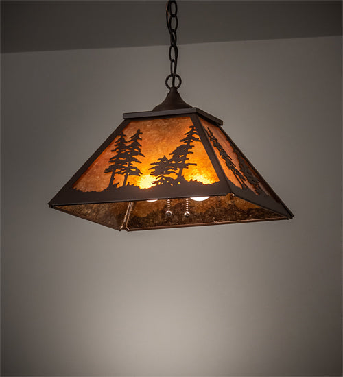 Meyda Lighting Tall Pines 16"Sq 2-Light Cafe Noir Pendant Light With Amber Mica Shade Glass