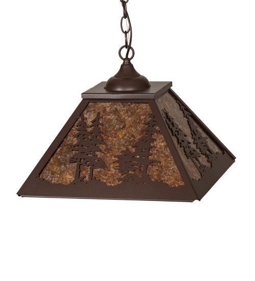 Meyda Lighting Tall Pines 16"Sq 2-Light Cafe Noir Pendant Light With Amber Mica Shade Glass