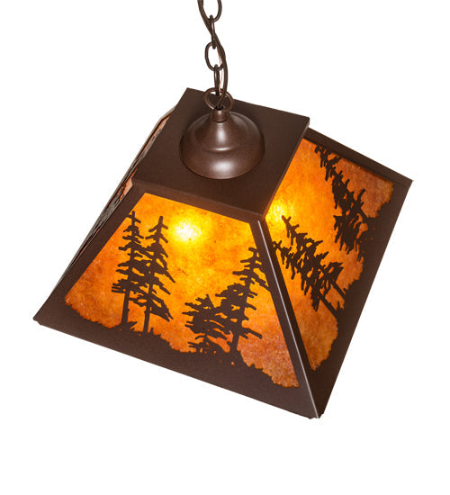 Meyda Lighting Tall Pines 16"Sq 2-Light Cafe Noir Pendant Light With Amber Mica Shade Glass
