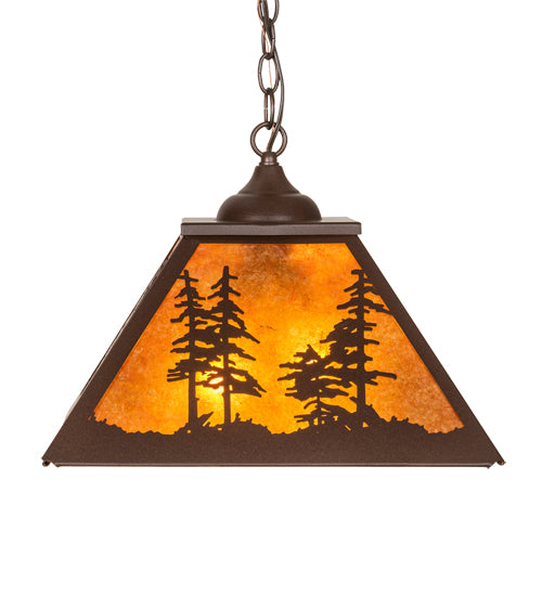 Meyda Lighting Tall Pines 16"Sq 2-Light Cafe Noir Pendant Light With Amber Mica Shade Glass