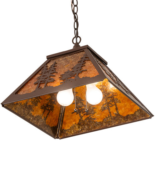 Meyda Lighting Tall Pines 16"Sq 2-Light Cafe Noir Pendant Light With Amber Mica Shade Glass