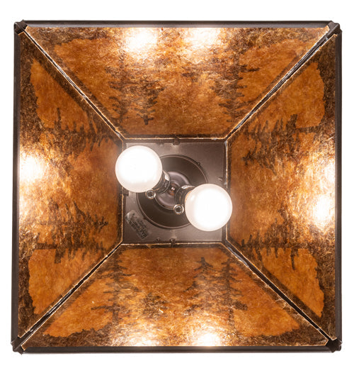 Meyda Lighting Tall Pines 16"Sq 2-Light Cafe Noir Pendant Light With Amber Mica Shade Glass