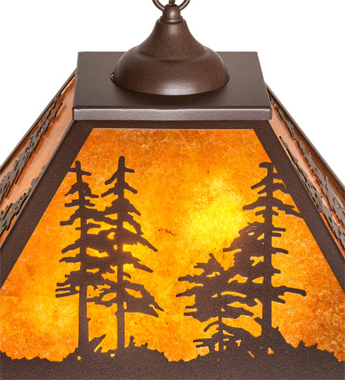 Meyda Lighting Tall Pines 16"Sq 2-Light Cafe Noir Pendant Light With Amber Mica Shade Glass