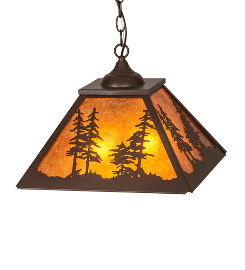 Meyda Lighting Tall Pines 16"Sq 2-Light Cafe Noir Pendant Light With Amber Mica Shade Glass