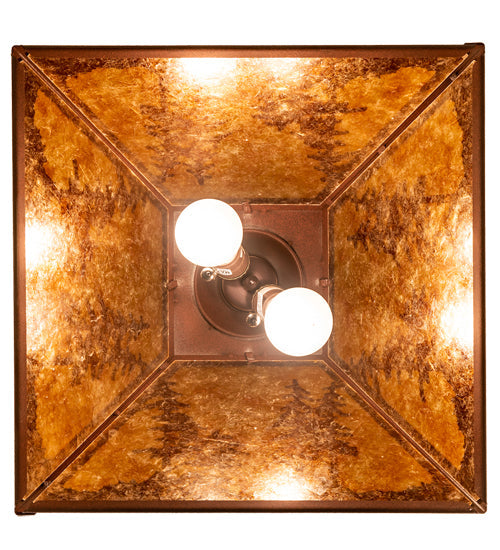 Meyda Lighting Tall Pines 16"Sq 2-Light Red Rust Pendant Light With Amber Mica Shade Glass