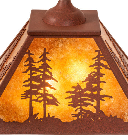 Meyda Lighting Tall Pines 16"Sq 2-Light Red Rust Pendant Light With Amber Mica Shade Glass