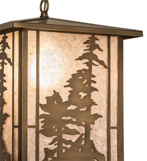 Meyda Lighting Tall Pines 17" Antique Copper Lantern Pendant Light With Silver Mica Shade Glass