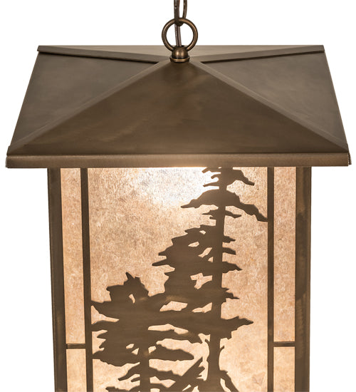 Meyda Lighting Tall Pines 17" Antique Copper Lantern Pendant Light With Silver Mica Shade Glass