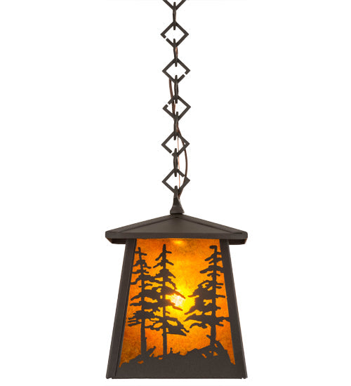 Meyda Lighting Tall Pines 177127 10" Wrought Iron Pendant Light With Amber Mica Shade Glass