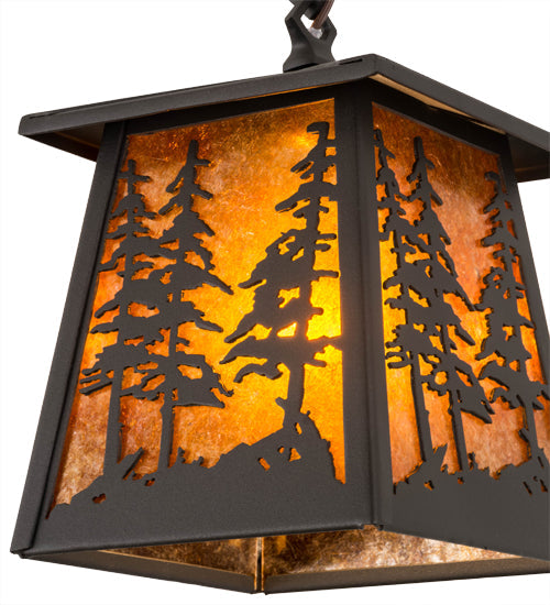 Meyda Lighting Tall Pines 177127 10" Wrought Iron Pendant Light With Amber Mica Shade Glass