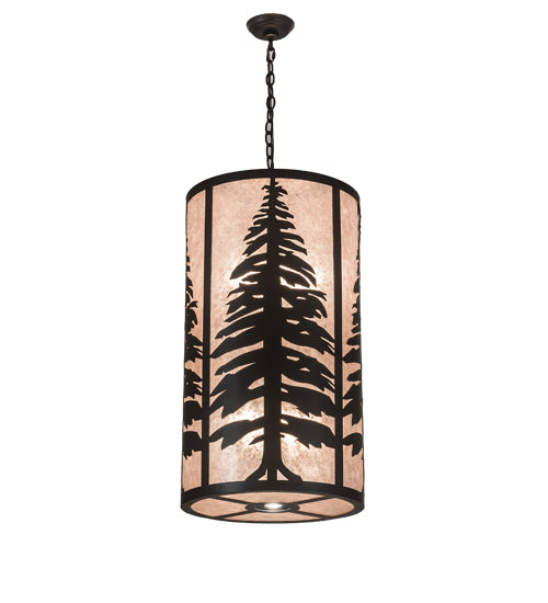 Meyda Lighting Tall Pines 18" 10-Light Solar Black Pendant Light With Silver Mica Shade Glass